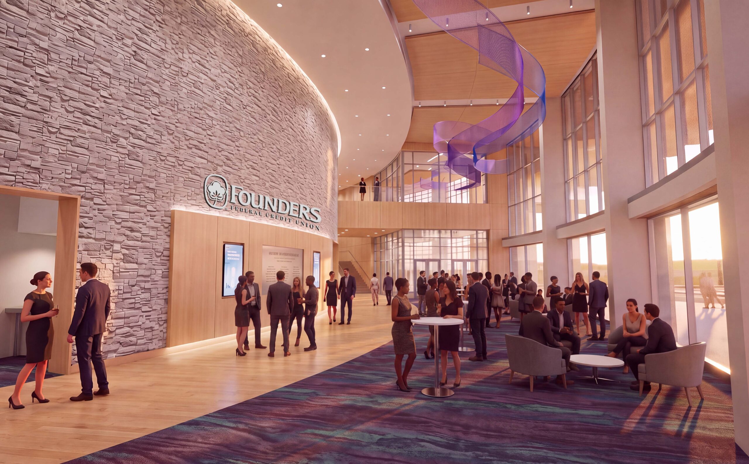Rendering of the Founders FCU Grand Lobby at Marlie Center
